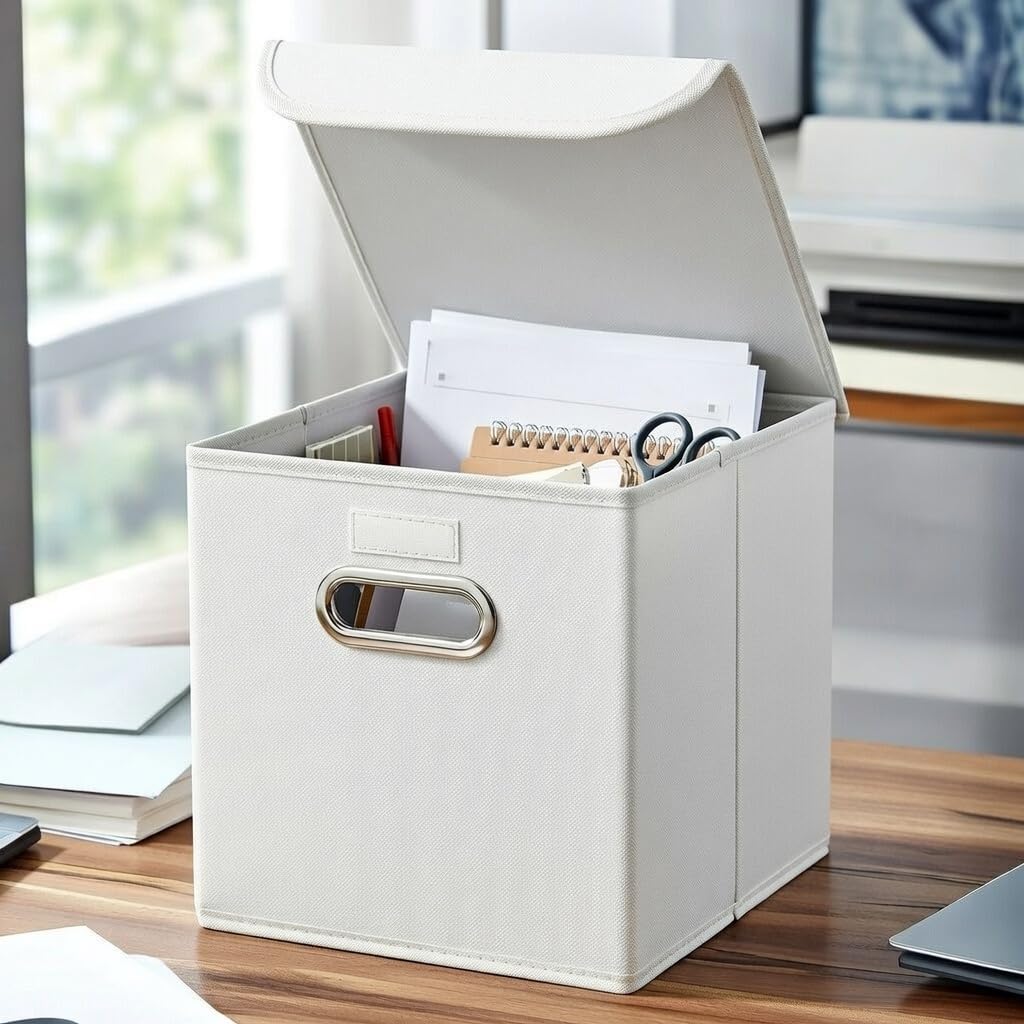 4 Stück weiß Faltbox 25 x 25 x 25 cm Aufbewahrungsbox faltbar, mit Deckel