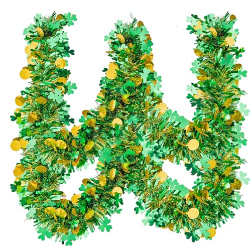 Gloreyan 20FT/6M St. Patrick's Day Shamrock Clover Green Golden Metallic ...