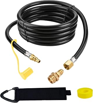 12 Feet Propane Quick Connect Hose for RV to Gas Grill, RV Propane Extension Hose Fittings, RV 1/4" Female Quick Disconnect,with adapter Replacement 1 lb Throwaway Bottle for 1LB Portable Appliance