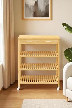 Digithome Bamboo 2 Drawer Wheeled Bango Island Kitchen Service Trolley DB-0021