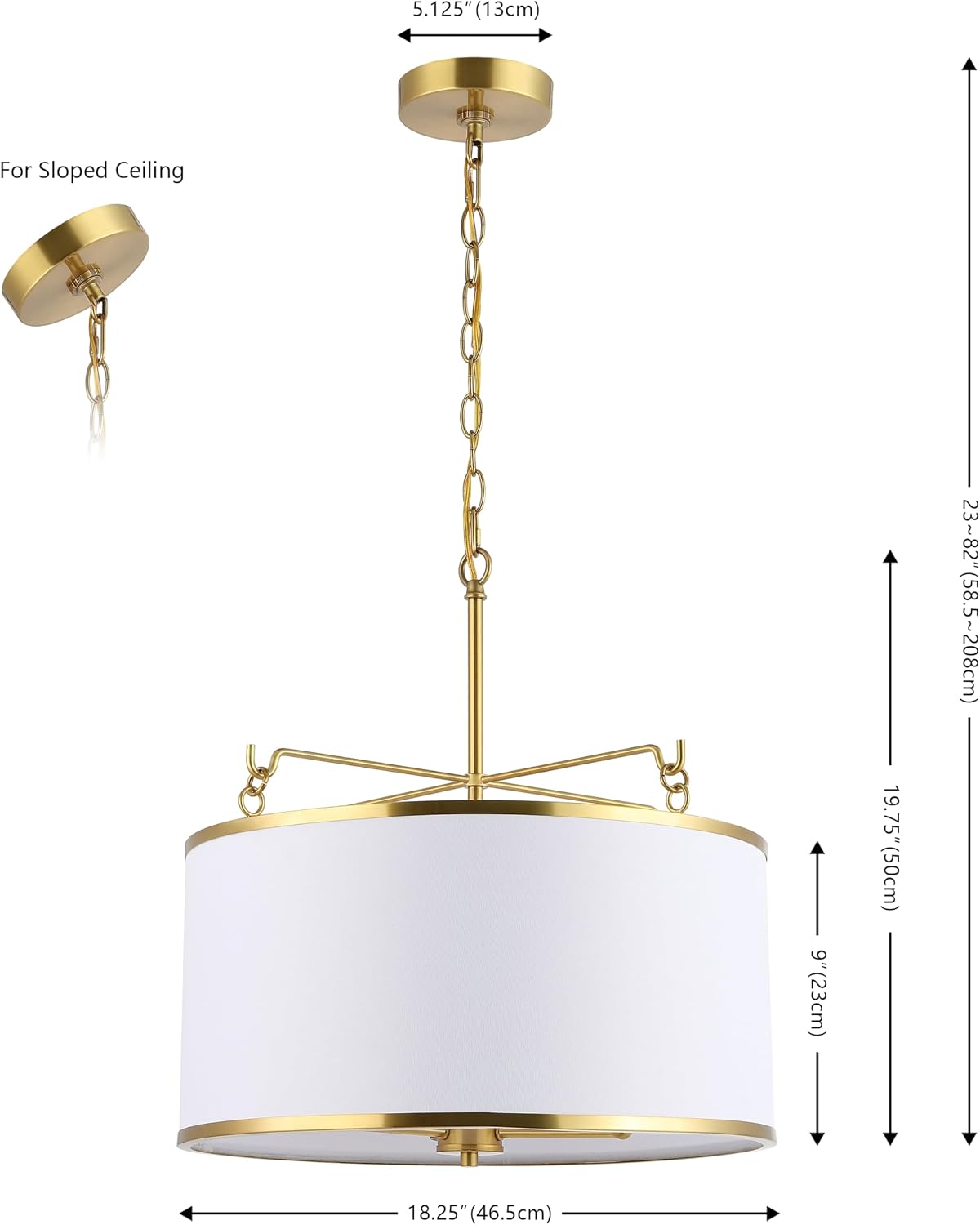 SAFAVIEH Lighting Collection Perzeta Brass/White 3-Light Adjustable Pendant Chandelier Hanging Light Fixture, Ideal for Dining Room, Kitchen Island, Entryway (LED Bulbs Included)