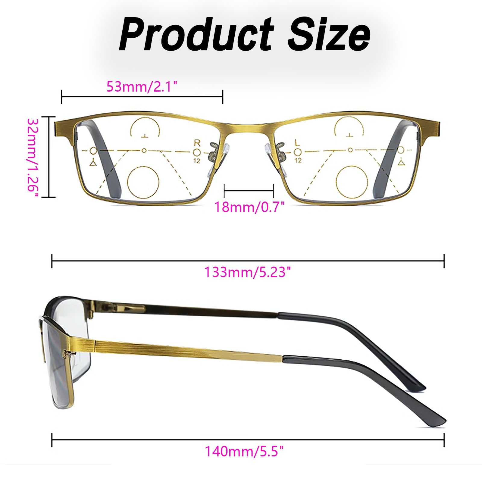 Selbsttönende Progressive Multifokal Lesebrille Metallrahmen Blaulichtfilter Lesehilfe Ultraleichte Flexibel Computerbrille für Herren Damen, Dioptrien 1.0-3.0