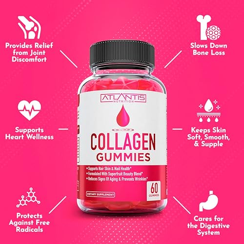 Miniatura 6 de Atlantis Nutrition Gomitas de colágeno 60 + gomitas de fibra prebiótica sin azúcar para adultos, paquete de 2 (120 gomitas)
