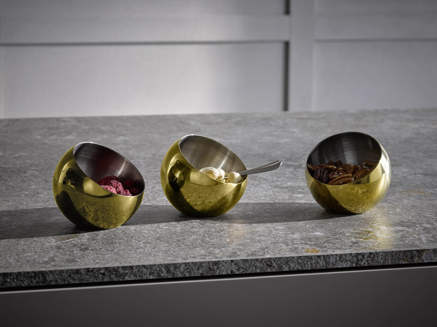 APS Sphere 40770 Bowl Set of 3 Diameter 8 cm Height 7 cm 0.1 Litre Stainless Steel Gold Look, diameter 8 cm, Höhe 7 cm - Image 2