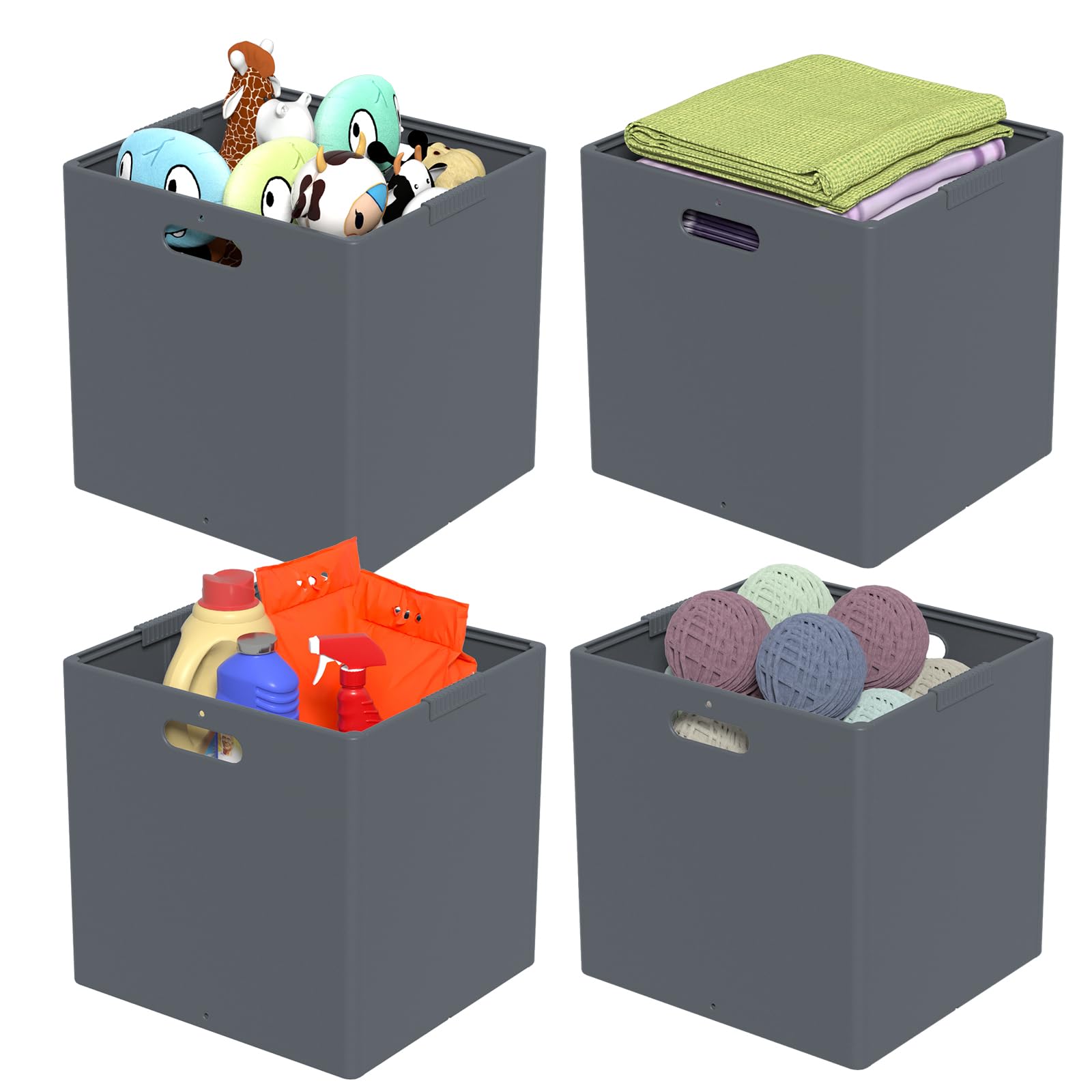 Bacs de rangement pliables plastique lot de 4 boîtes cubiques robustes gain de place modulable