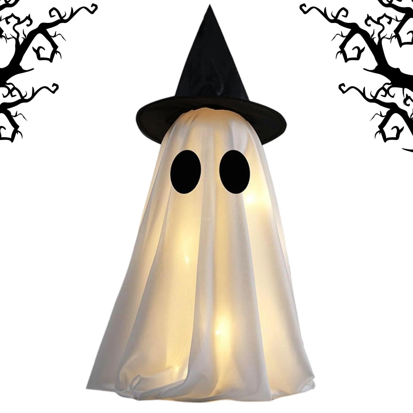 Decorazione Fantasmi Luminosi Halloween Fantasma Spaventoso con Cappello da | Decorazioni Halloween da Esterno per Interno Giardino Portico Ingresso Casa Ufficio Balcone Patio