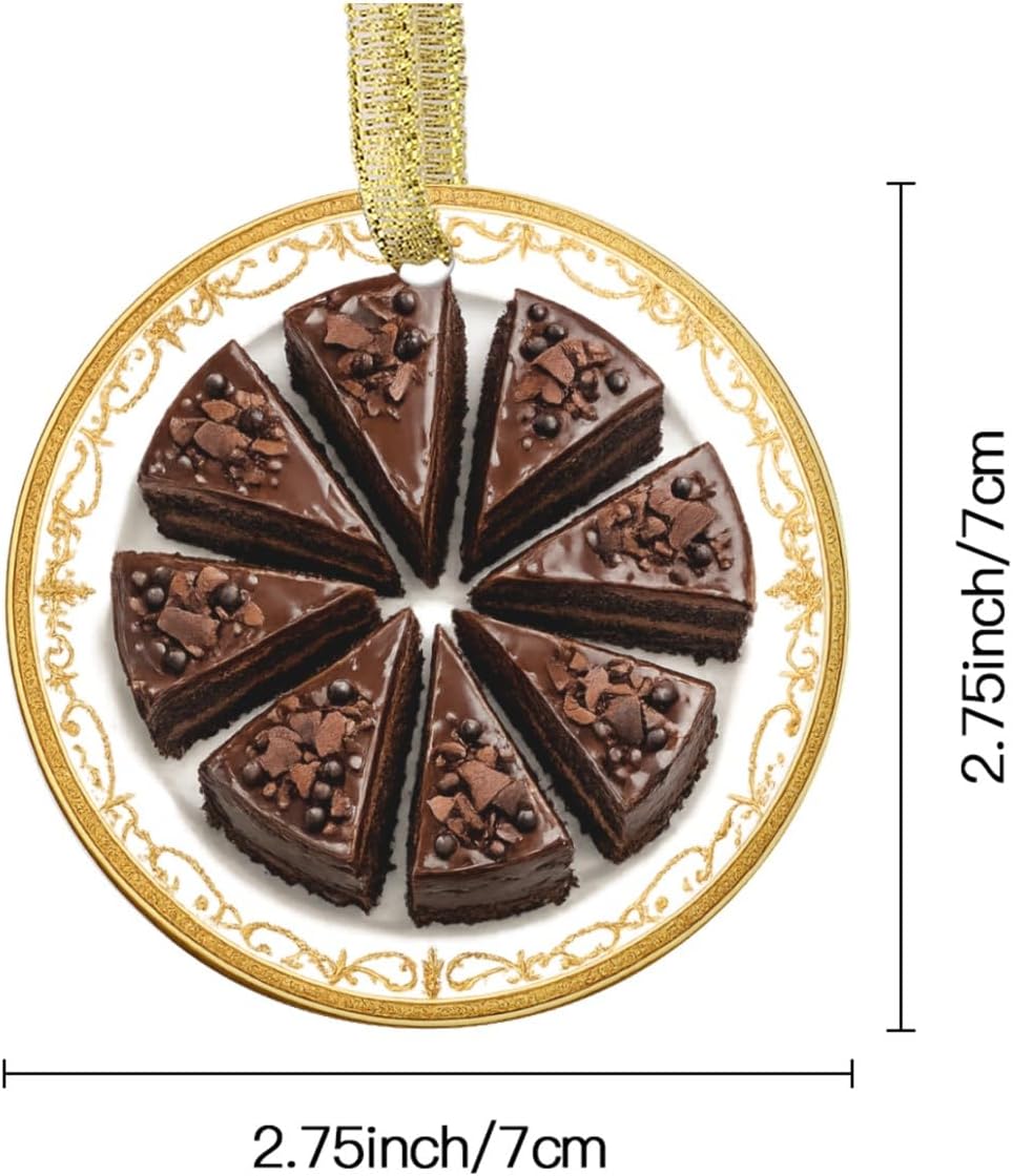 Chocolate Layer Cake Rich Chocolate Frosting Birthday Bakery Dessert Celebration Cake Personalized Food Flat Printed Image on Ceramic Ornament – NOT 3D, Custom Text Back, Christmas Ornament