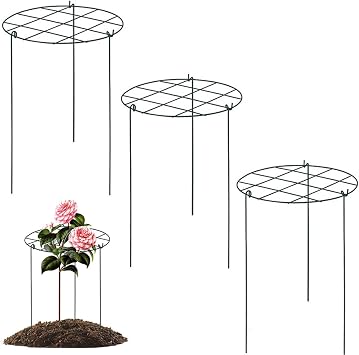 Peony Cages and Supports, 3PCS 14x18 Peony Support, Iron Grow Through Plant Supports with 3 Legs for Rose, Tomato, Orchids Vines.