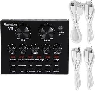 BstXqty V8S Sound Card, Live Sound Card, Mobile Phone USB Host Multifunction Computer Karaoke Live Broadcast Sound Card, for Live Recording Home KTV Voice Chat