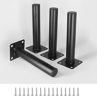 Black Furniture Legs 6 Inch / 150mm, 4pcs Modern Sofa Legs Round Cabinet Legs, Heavy Duty Metal Legs with Mounting Screw for DIY Couch TV Cabinet Dresser Desk Risers