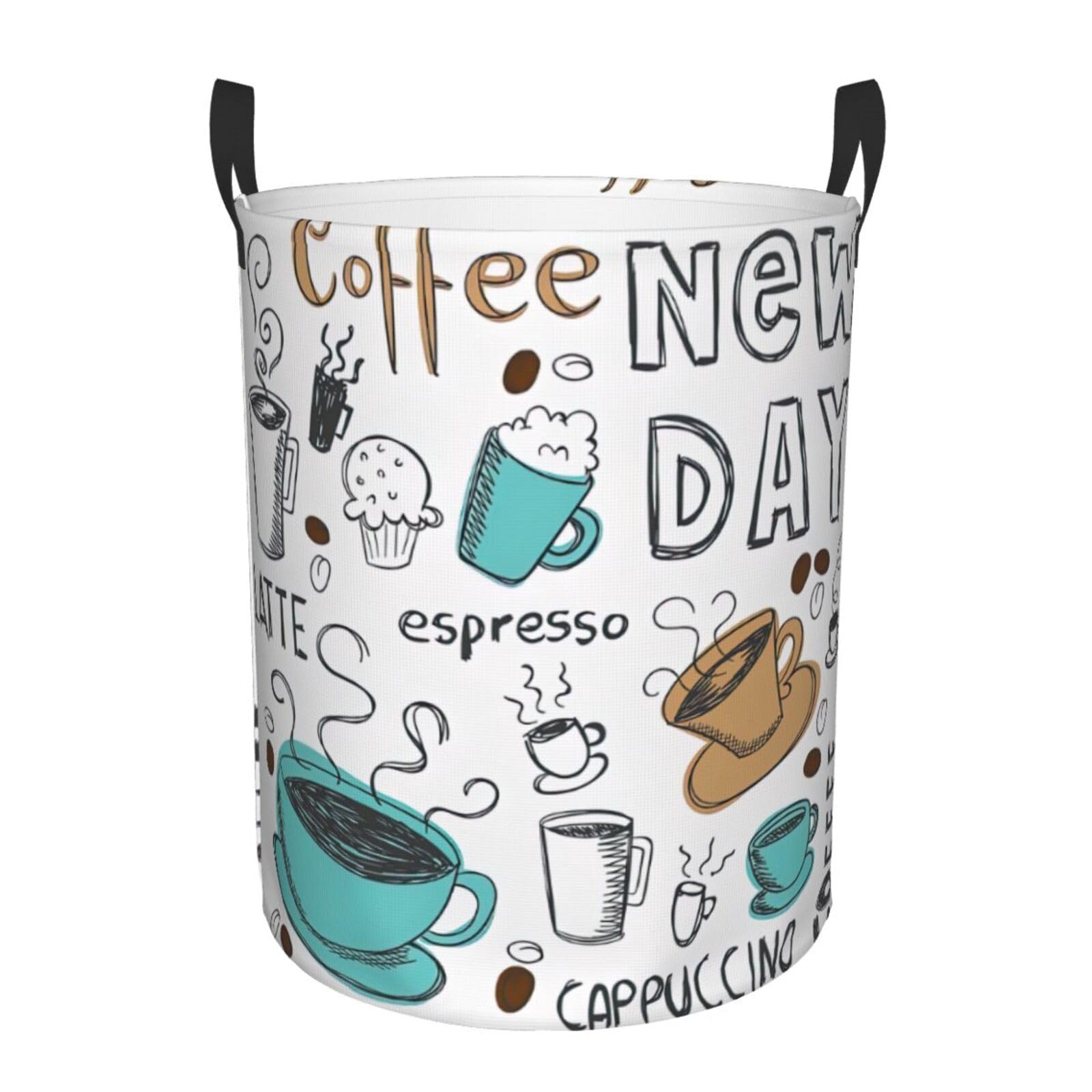 S Collapsible Round Delicious Coffee Print Laundry Hamper