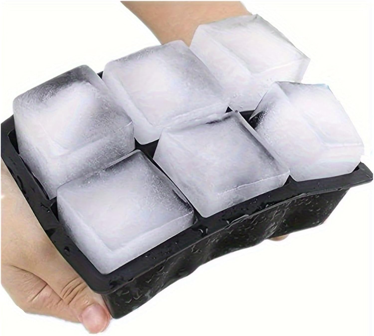 4/6 Grid Big Ice Tray Mold Giant Jumbo Large Food Grade Silicone Cube Square DIY Maker(Black 6 grids)