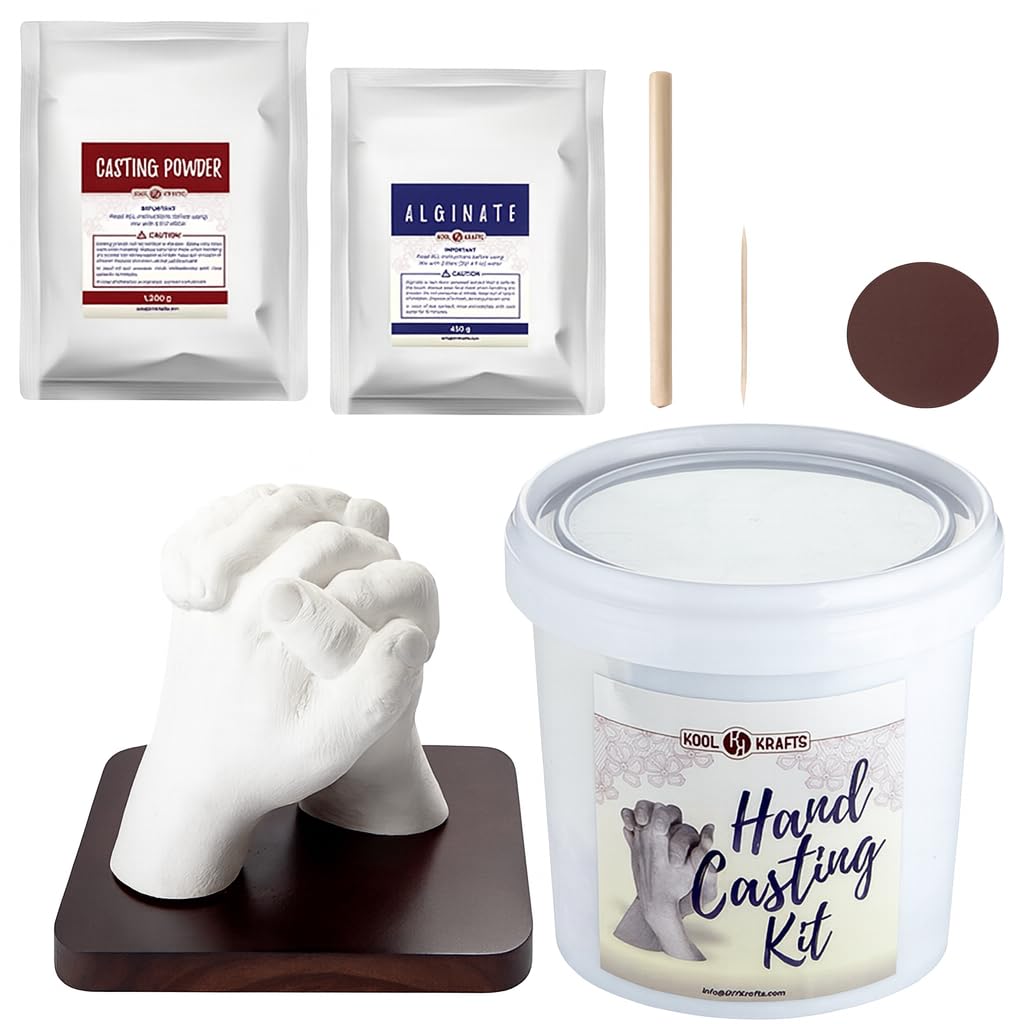Kool Krafts Hand Casting Kit for Couples | DIY Plaster Statue Molding Kit | DIY Hand Mold Kit | Anniversary for Men, Women | Wedding Gift | Wooden Mahogany Base | Mother's Day Gifts for Wife