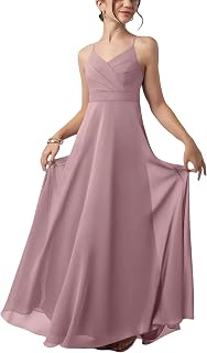 Spaghetti Strap Junior Bridesmaid Dress for Teens Ruched Teen Girl Dresses Chiffon Flower Girl Dresses for Wedding