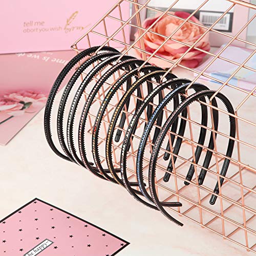 9 Pieces Bling Bling 1 Row Crystal Rhinestone Headband Thin Hair Hoops With Teeth Skinny Plastic Headbands Fancy Hair Accessories For Women Girls (9 Colors) #TOP1