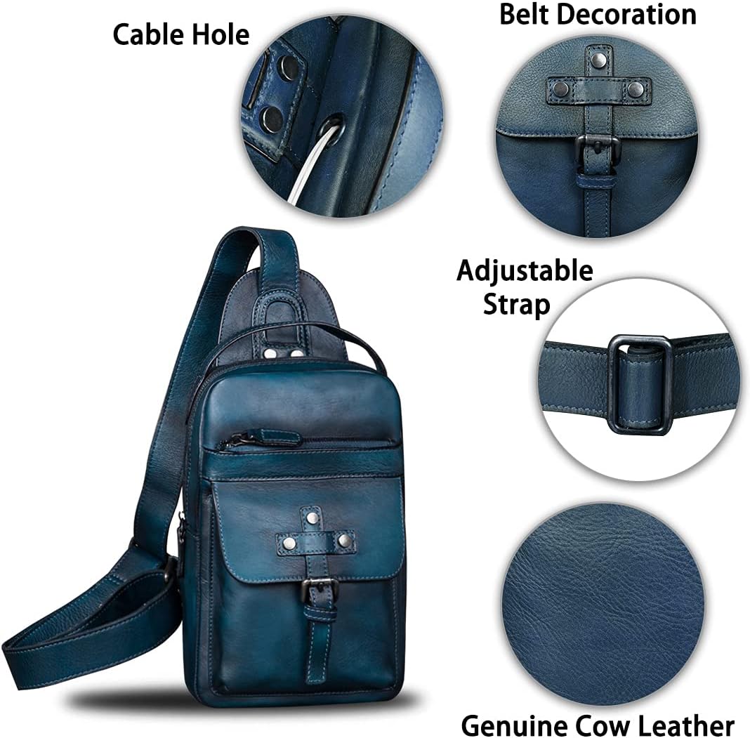 IVTG Genuine Leather Sling Bag Chest Shoulder Fanny Bag Hiking Backpack Vintage Handmade Crossbody Daypack