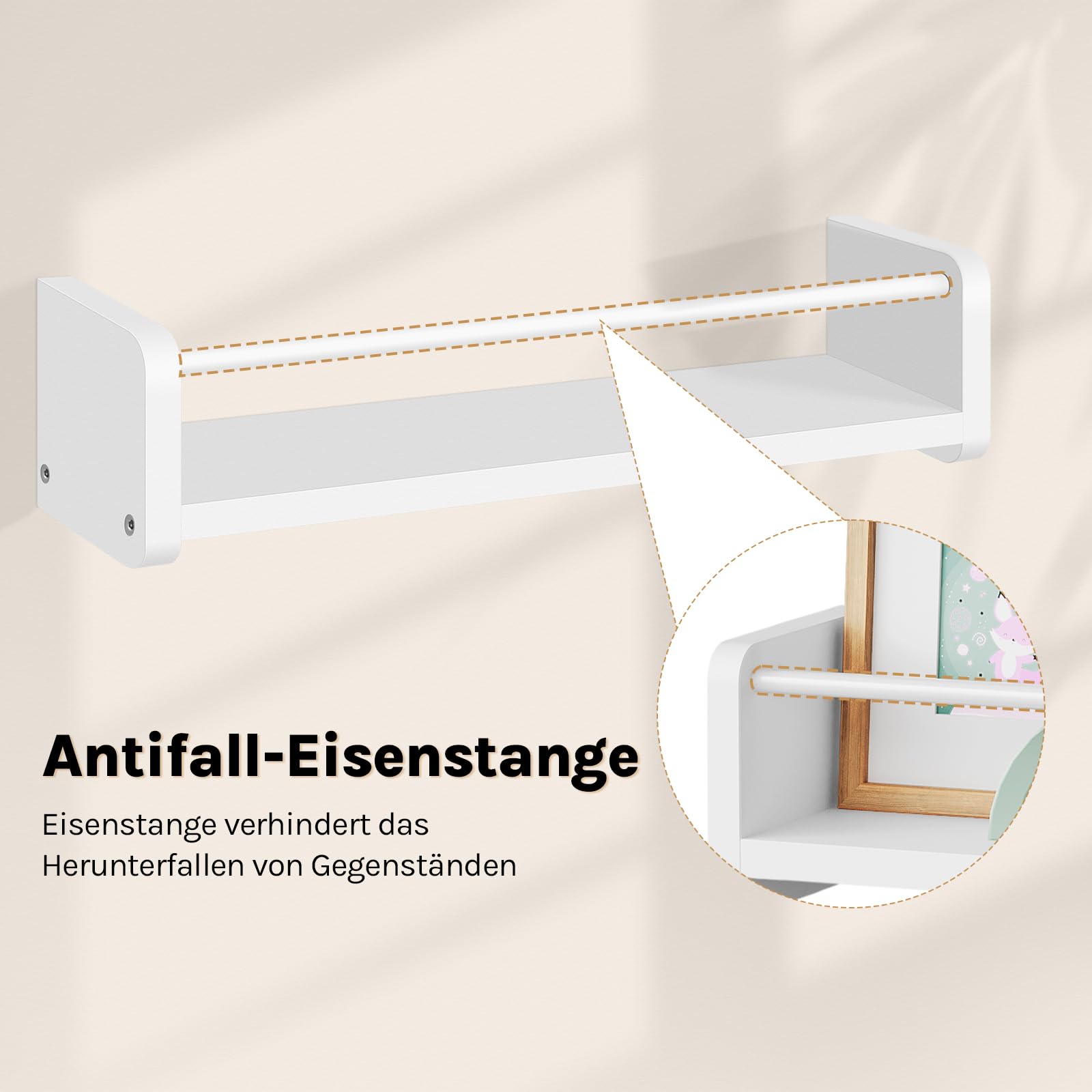 Relaxdays wandrek, 3 metalen haken, 2 planken, landelijke stijl, keukenrek hangend, wandkapstok, HBD: 40x66x20 cm, wit