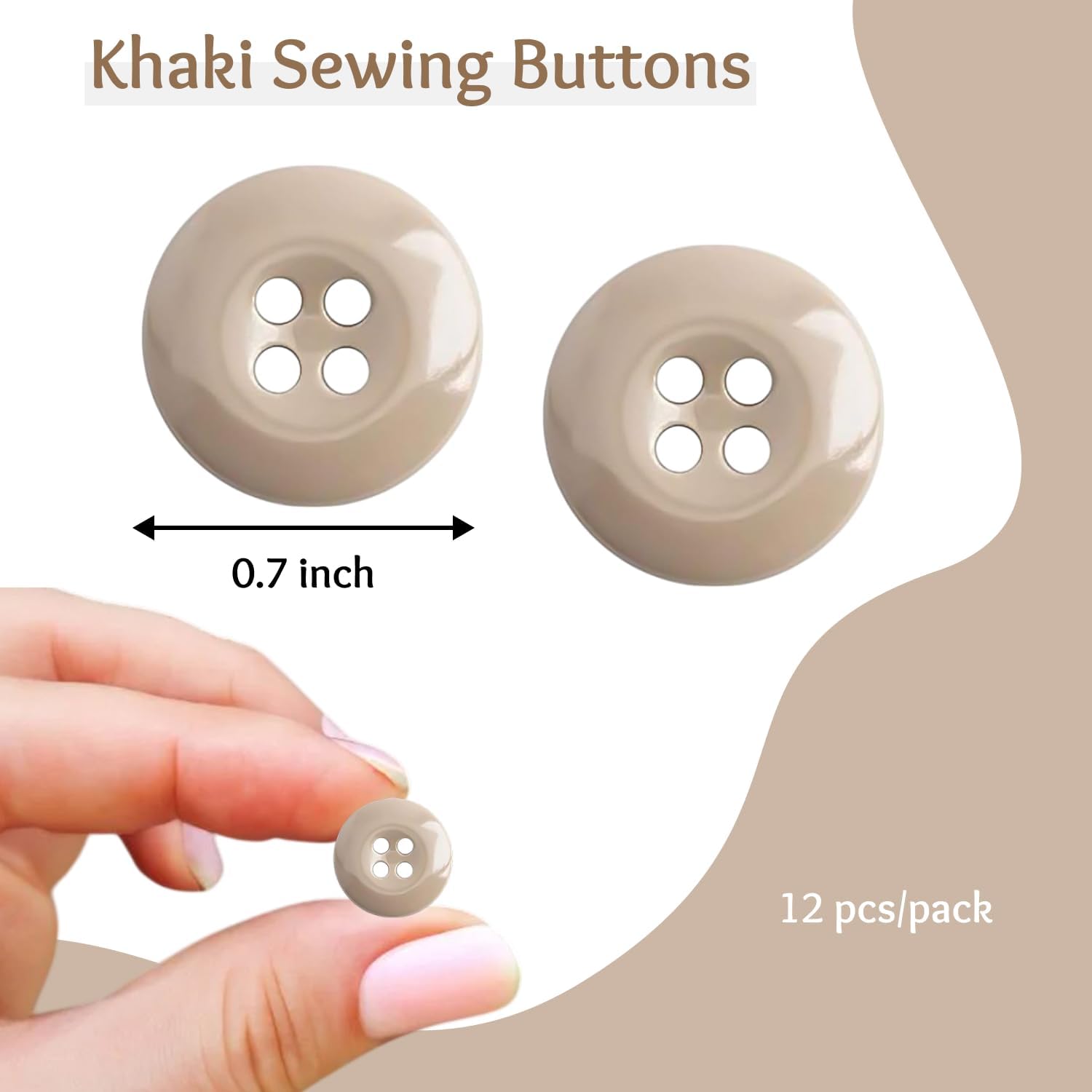 12 Pcs Khaki Pant Buttons for Sewing 0.7 inch Industrial Pant Buttons 27L Sewing 4 Hole Round Plastic Ideal for Decorative Uniform Pants Jeans Jacket Skirt Shorts Craft DIY