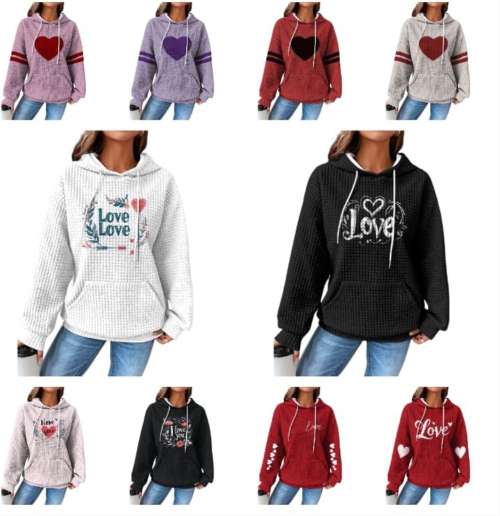 Women's Oversized Valentines Day Hoodie Long Sleeve Casual Love Hooded Sweatshirt Trendy Comfy Tops with Pockets - Image 3