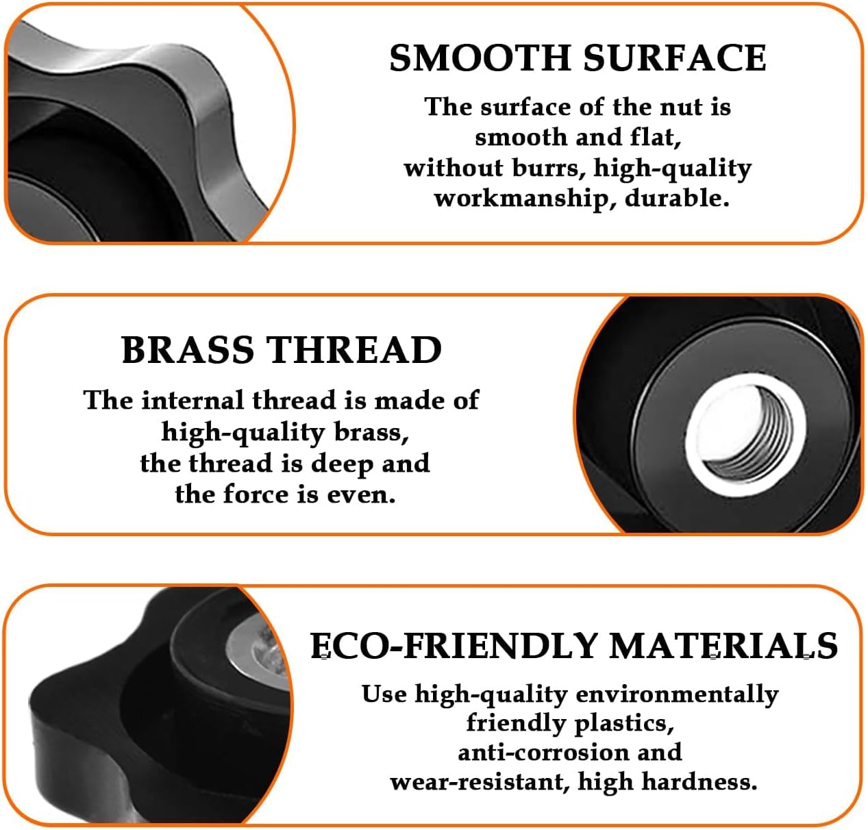 Aifeier ET 4 Pcs 1/4"-20 Inch Knob Black Nylon Screw-On Type Thru Threaded Knob Nuts 6-Star Shape Hand Tighten Clamping Knobs (0.25"/6.35mm)