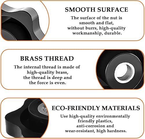 Miniatura 10 de Aifeier ET Pomo de rosca hembra de 38 "-16 de nailon negro con 5 estrellas en forma de cabeza de sujeción de tuercas