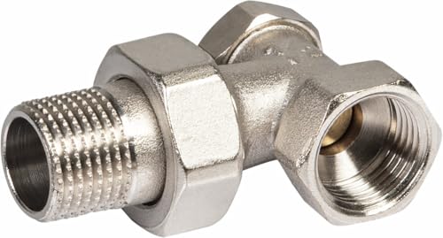 Cornat Heizkörper Verschraubung Eck-Form 1/2 Zoll - Messing verchromt - Absperrbar / Rücklaufventil / Winkeladapter Heizungsthermostat / Absperrventil / T591016