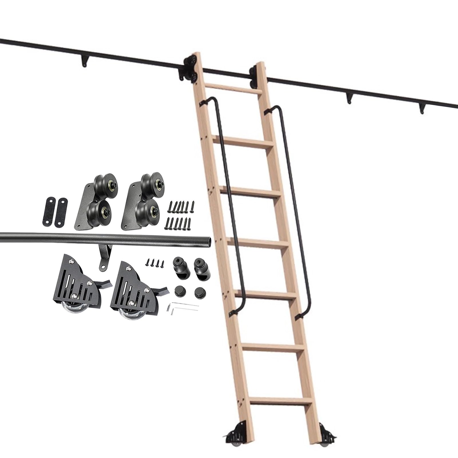 Kit quincaillerie pour escalator coulissant rail rond noir de 3m