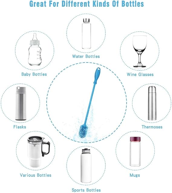 Silicone Bottle Cleaning Brush with Long Handle, Water Bottle Cleaner for Baby Bottles, Hydro Flask, Sports Bottle, Vase, Glassware, Perfect for Smaller Diameter Bottle Openings (Qty 1)