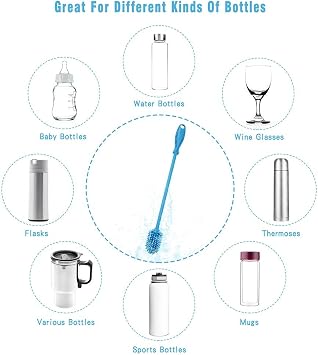 Silicone Bottle Cleaning Brush with Long Handle, Water Bottle Cleaner for Baby Bottles, Hydro Flask, Sports Bottle, Vase, Glassware, Perfect for Smaller Diameter Bottle Openings (Qty 1)