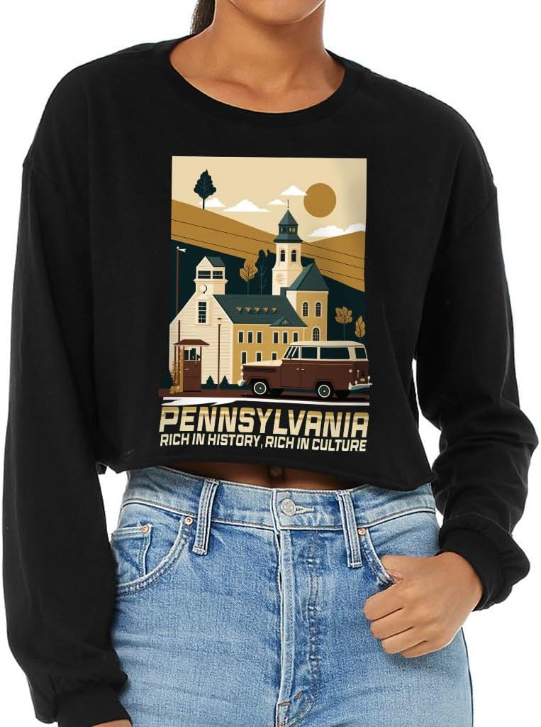 Pennsylvania Cropped Long Sleeve T-Shirt - Cute Design Women's T-Shirt - Printed Long Sleeve Tee