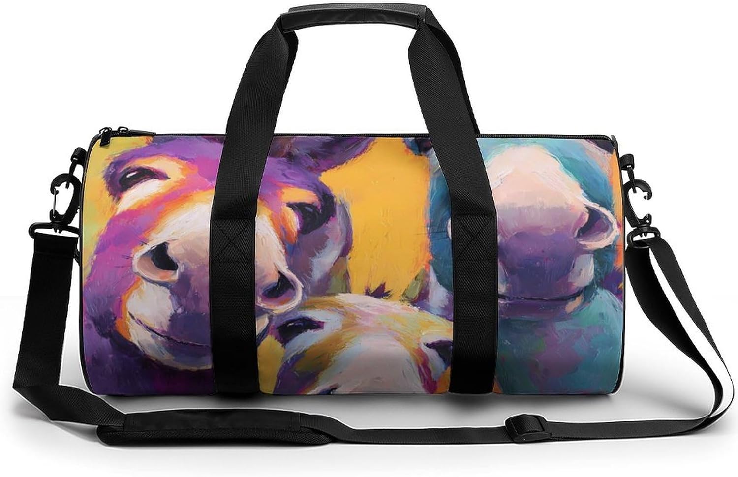 Colorful Donkeys Looking You Travel Duffle Gym Bag Carry Weekender for Fitness Workout Outdoor