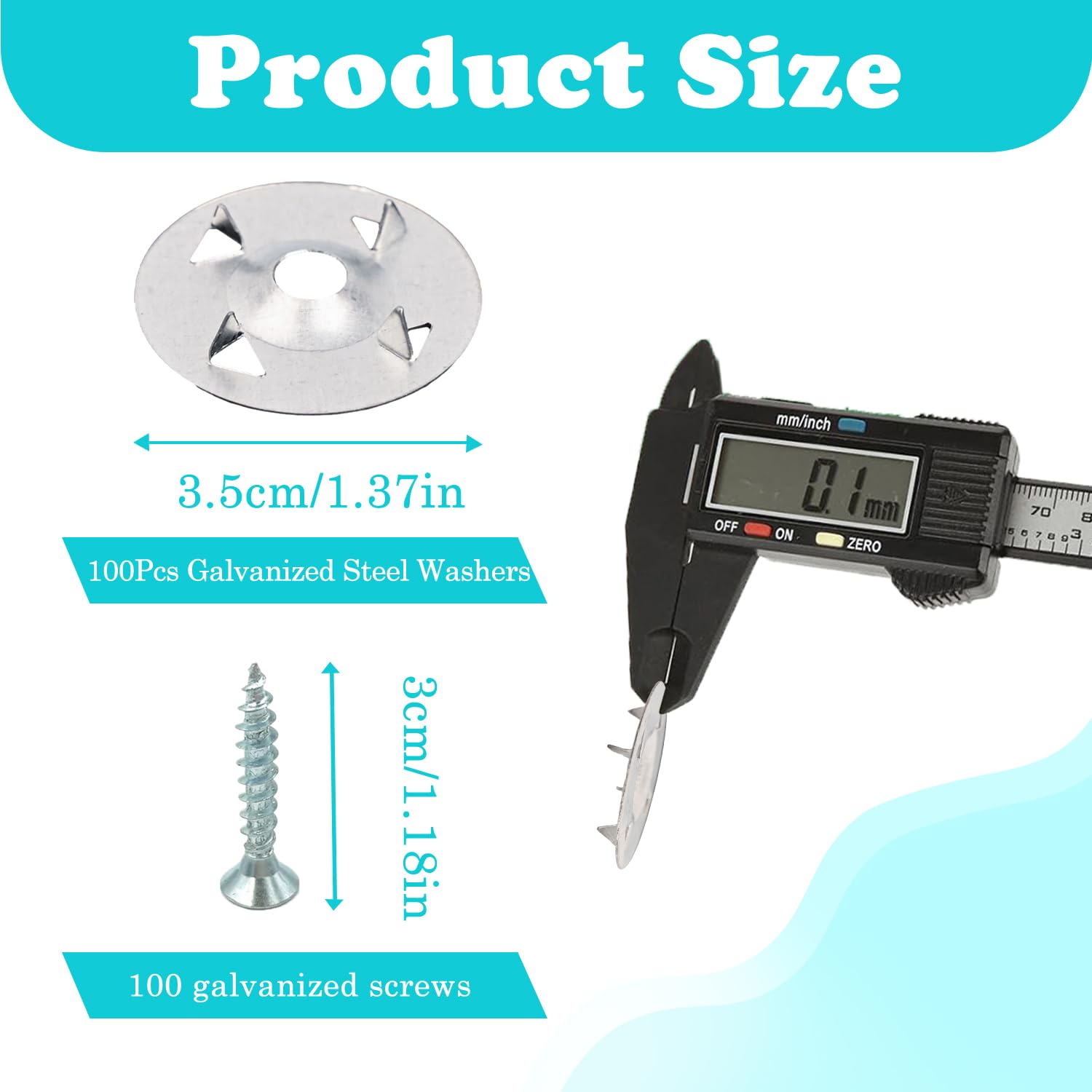 Tile Backer Board Screws and Washers Kit, 100 PCS 3.5x30mm Screws with 100 PCS 35mm Metal Washers for Insulation Cement Board - Image 2