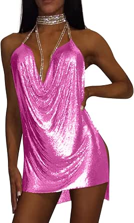 Amazon.com: iZZZHH Womens Sexy Metallic Glitter Club Mini Dress