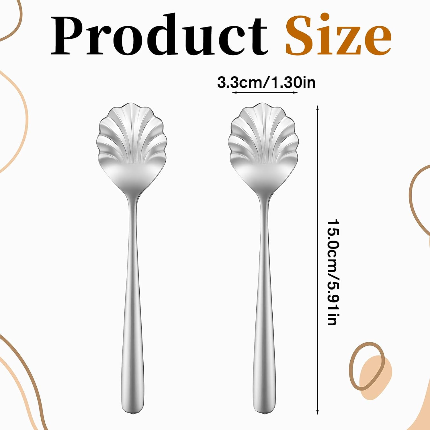 2Pcs Shell Shape Stir Spoons, 5.9inch Vintage Sugar Spoon