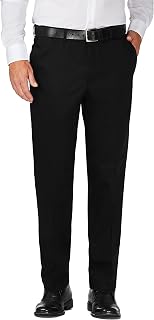 Haggar Men's Work to Weekend Classic Fit Flat Front Pants - Hidden Expandable Waistband, No-Iron 100% Cotton Khakis