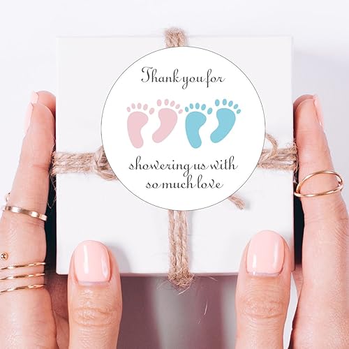 Miniatura 2 de MAGJUCHE Calcomanías para baby shower con texto en inglés "It's Twins Thank You for Coming" ("It's Twins Thank You for Coming"), color azul y rosa,