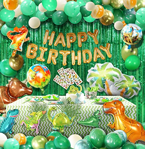 Party Spot! 282 Pcs Upgrade Dinosaur Birthday Party Supplies, Dinosaur Party Decorations For Boys, Dinosaur Foil Balloon, Sticker, Banner, Balloon Inflator, Plates, Cups, Rain Curtains For 25 Guests #TOP3