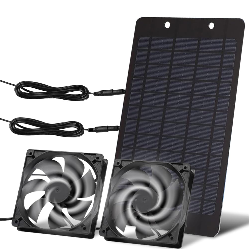Ventilatore Pannello Solare 12V 10W, Resistente alle Intemperie, con Ventola CC, Ventilatore con Pannello Solare, Ventilatore Solare per Pollai, Serre, Capannoni, Case per Animali Domestici
