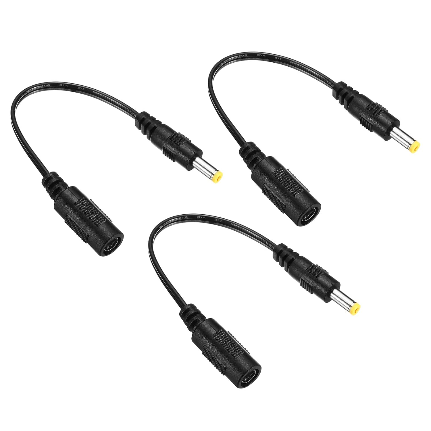 MECCANIXITY DC Extension Cable 5.5x2.1mm Female to 4x1.7mm Male Power Extension Wire Plug Cord for LED Strip Camera CCTV, Black Pack of 3
