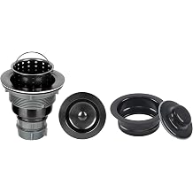LQS Kitchen Sink Drain Assembly, Kitchen Sink Strainer with Deep Removable Waste Basket, Kitchen Sink Garbage Disposal Flange and Sink Stopper, fit 3-1/2 Inch Standard Sink Drain Hole Color Black