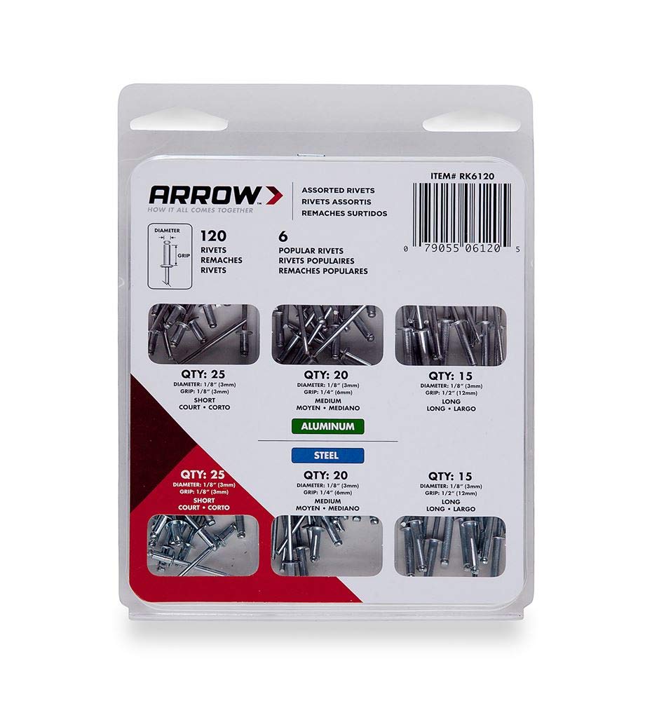 ArrowFastener RK6120 Rivet Assortment Kit, 120-Pack