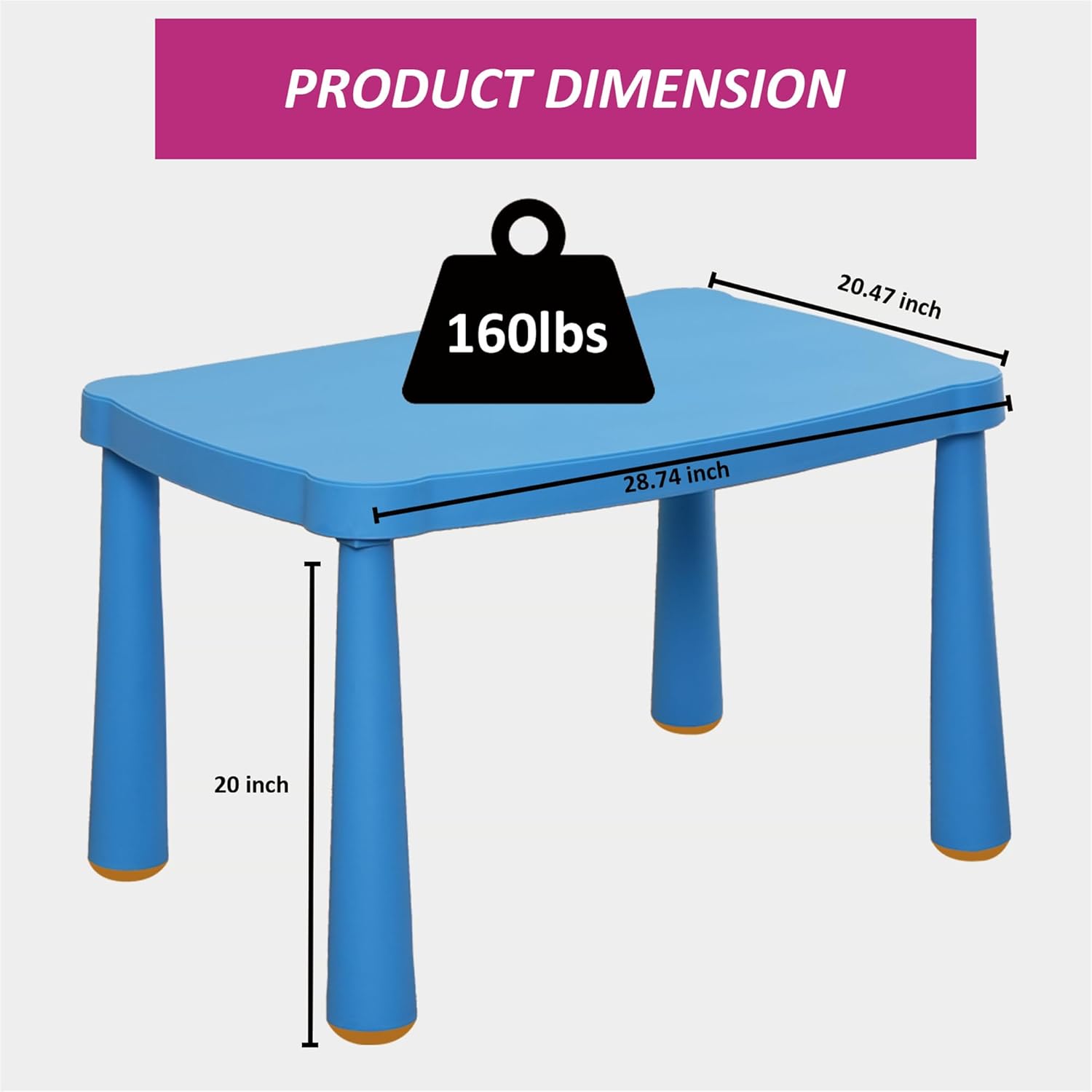 Table,Plastic Children Activity Rectangular Table for School,Home,Play,Reading Dining,Kindergarten(Enlarge Size)