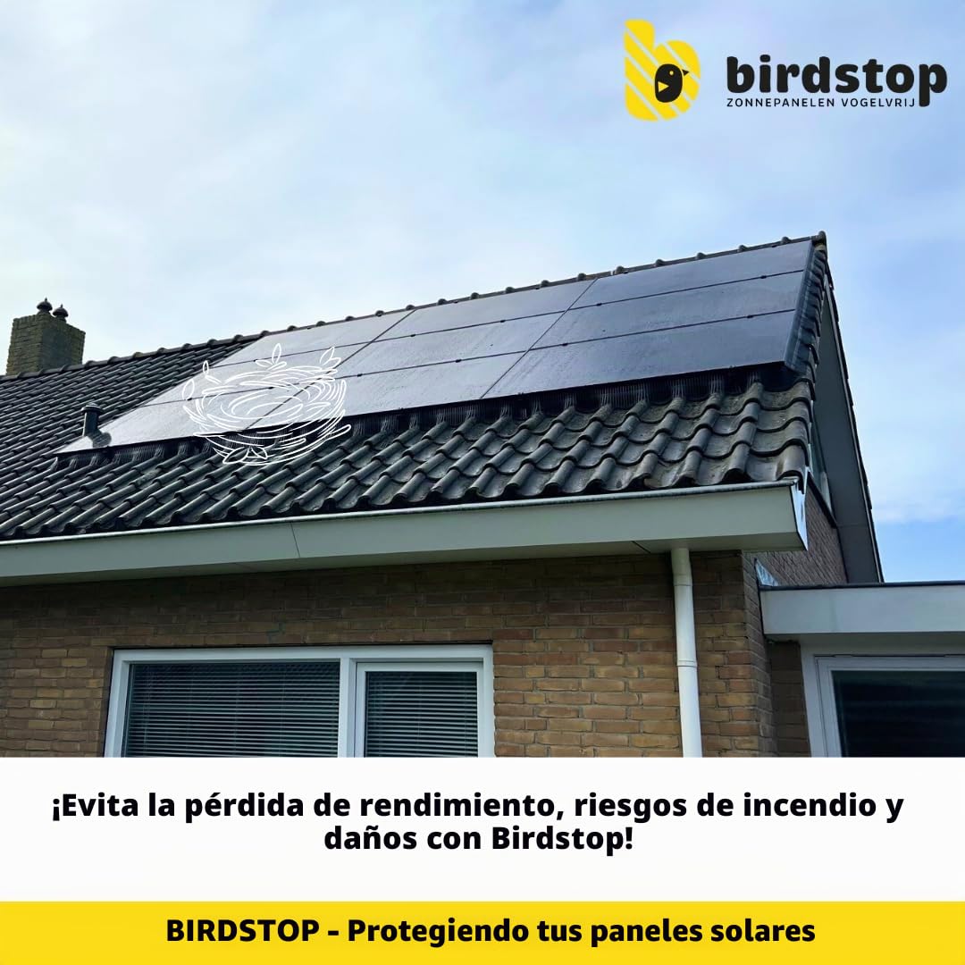 Set de protección solar Birdstop XL, sistema de energía fotovoltaica para repeler palomas - Protección solar contra aves y palomas - 30 metros, 18 cm de altura, 4 piezas de esquina y fijación