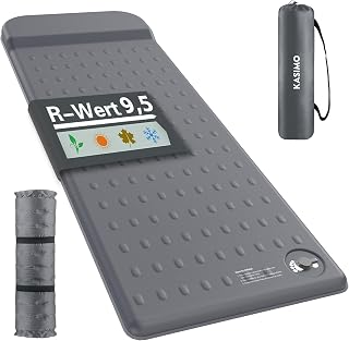 KASIMO Isomatte Camping Matratze, R-Wert 9,5 Ultra-Dicke Memory-Foam Schlafmatte mit Kissen, Kompakte & Leichte aufblasbare Luftmatratze Schaumstoff für Outdoor, Auto, Zelt & Reisen
