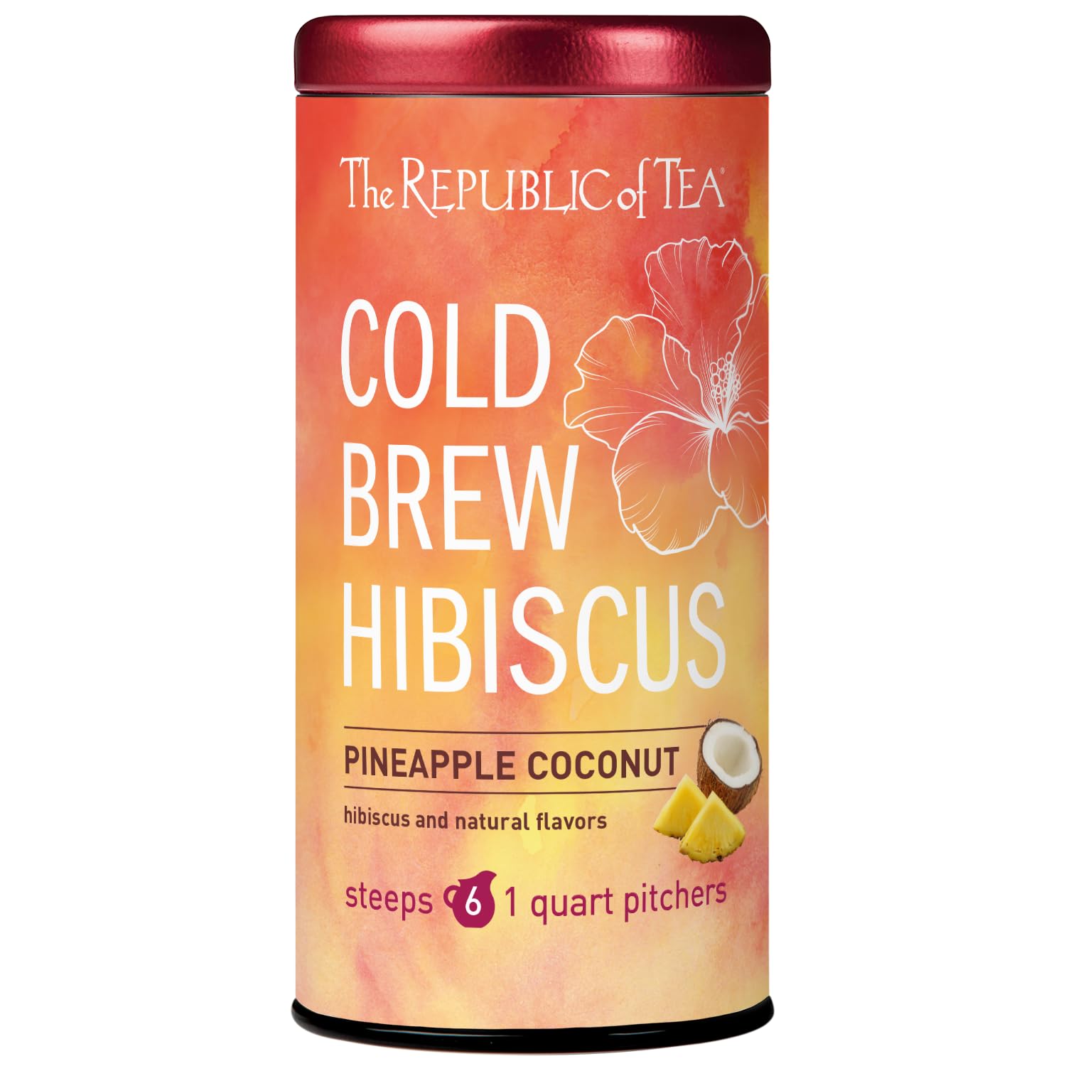 The Republic of Tea - Cold Brew Hibiscus Iced Tea Bundle - Pineapple Coconut and Aronia Blackberry - 12 Quart-Sized Pouches