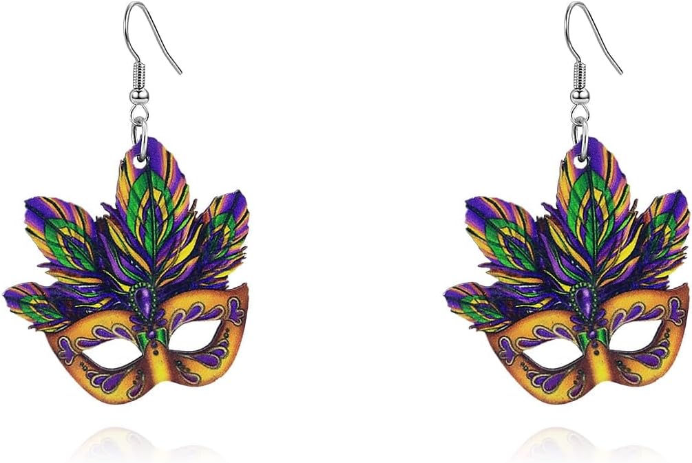 Mardi Gras Earrings for Women Mardi Gras Drop Earrings Wooden MardiGras Dangle Earrings Mardigras Costume Accessories for Women
