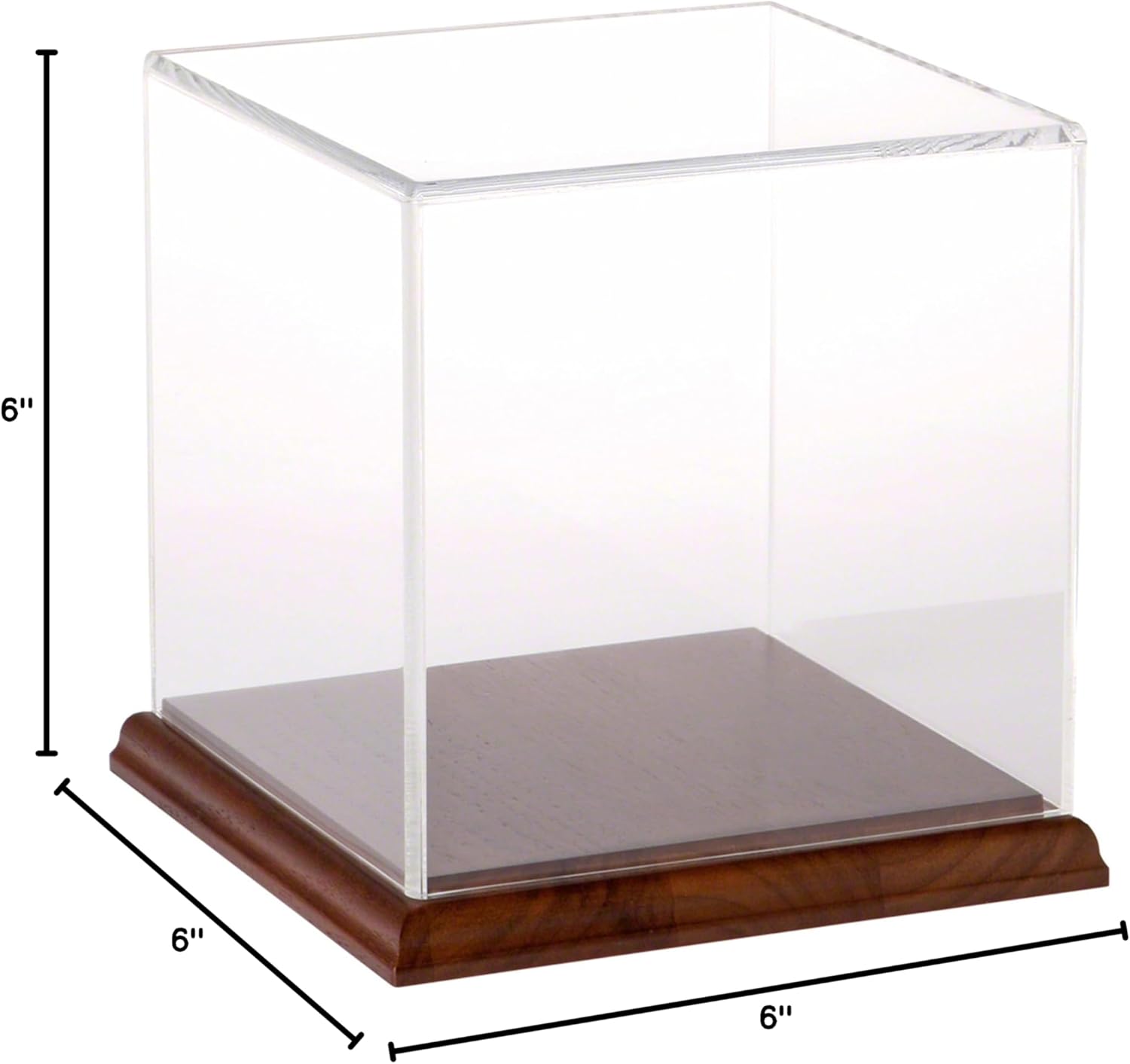 Plymor Clear Acrylic Display Case with Hardwood Base, 6" x 6" x 6"