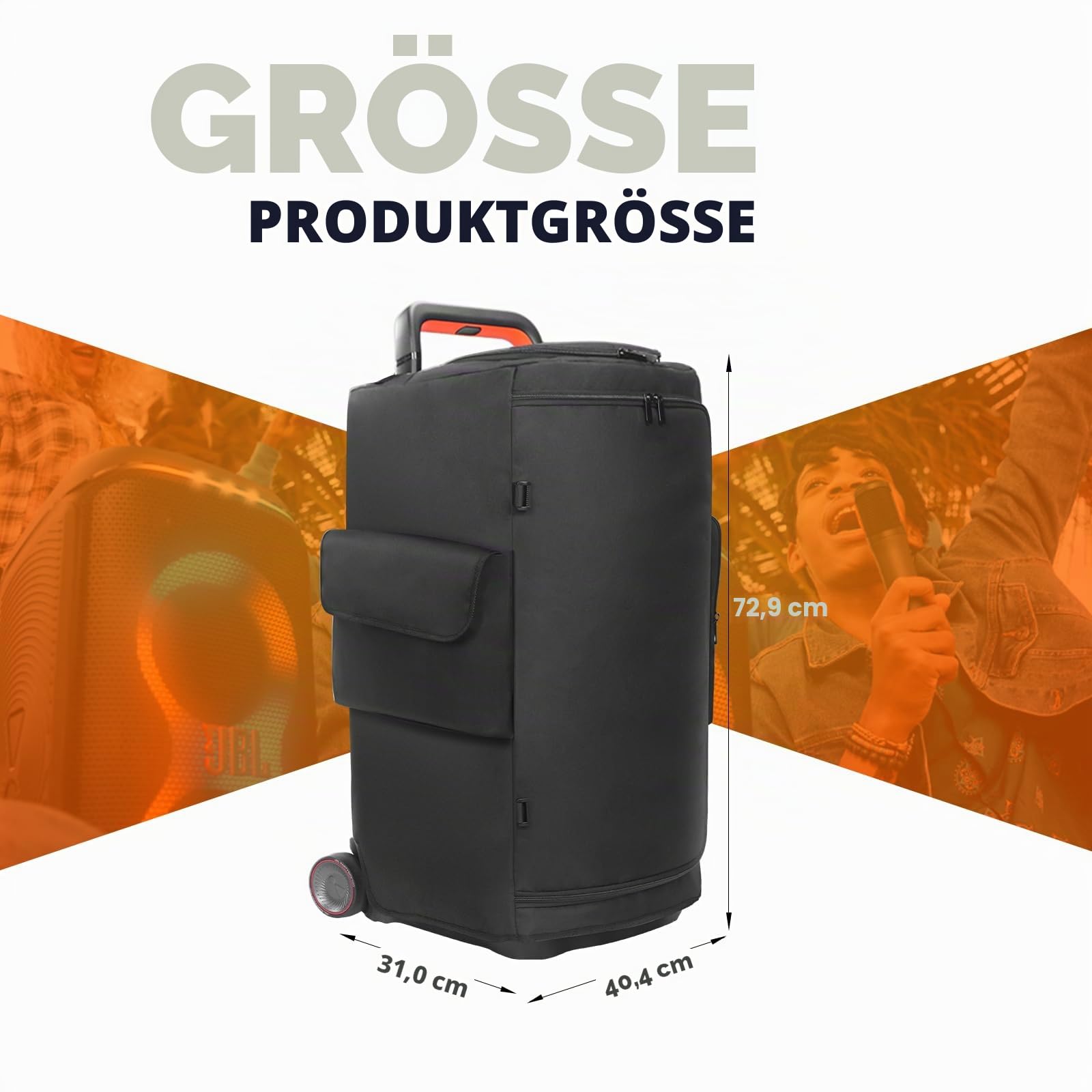 Lautsprecherhülle, kompatibel mit JBL PartyBox 520, tragbarer Lautsprecher, Outdoor-Reise, weiche Staubschutz-Aufbewahrungstasche mit Reißverschluss-Fenstertaschen für Ladegerät, Mikrofone