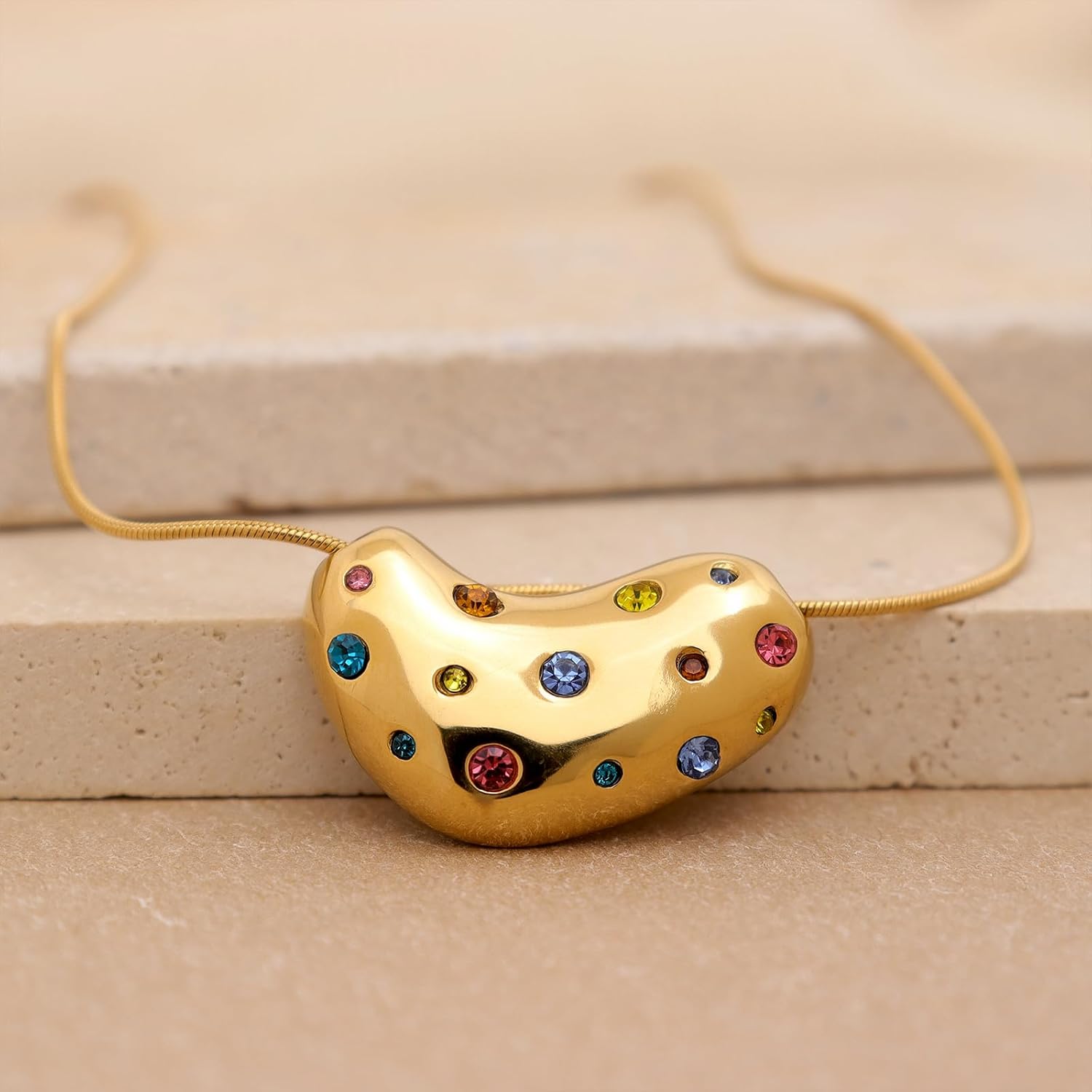 Jean Beau Gold CZ Pendant Necklaces for Woman, Statement Rhinestone 14K Gold Plated Love Chain Charm Necklace Everyday Prom Fashion Jewelry Gift - Image 5