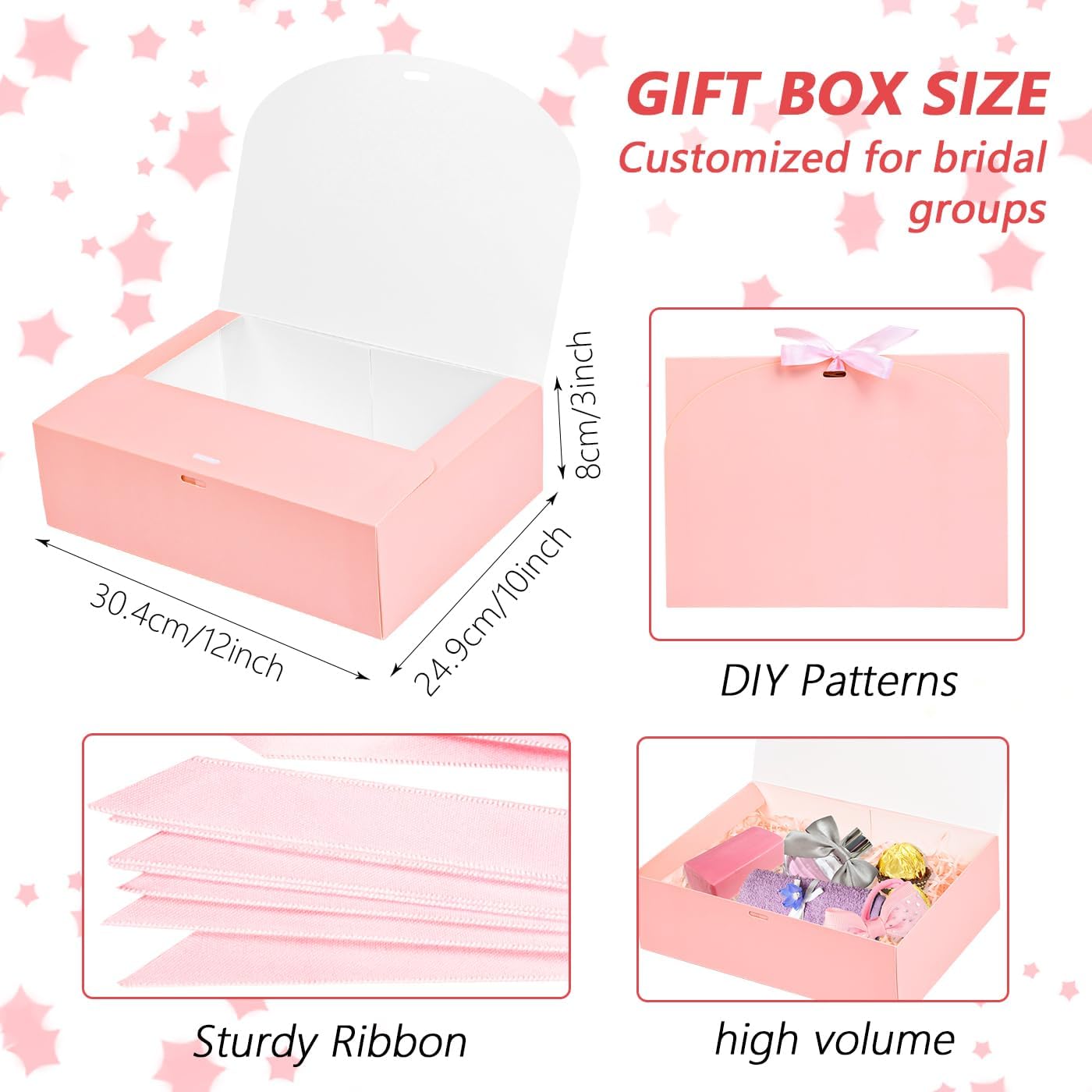 12Pack Pink Gift Boxes with Lids, 12×9.8×3.1 Inch Groomsmen Proposal Box, Luxury Pink Gift Box with Ribbon for Wedding, Birthday, Party, Christmas, Bridesmaid, Graduation Gift image 3